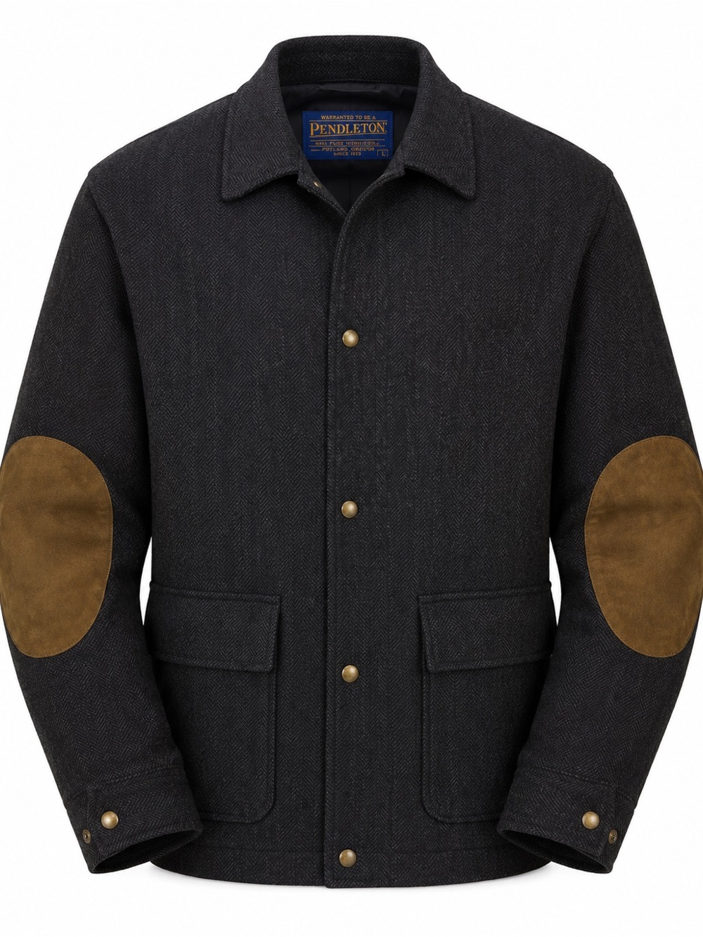 Pendleton Men’s Charcoal Herringbone Jacket with Brown Elbow Patches